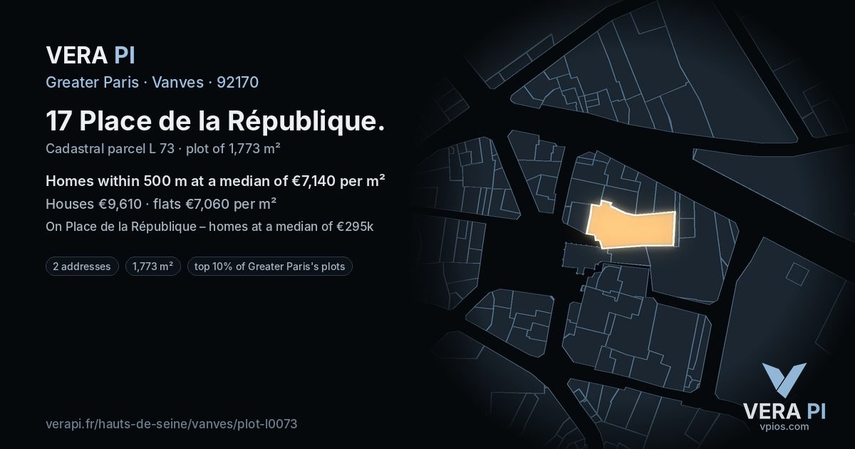 17 Place de la République, Vanves at night – the plot lit, the parcels around coloured by the prices near them