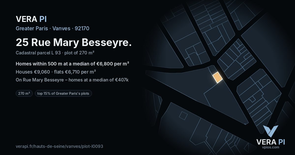 25 Rue Mary Besseyre, Vanves at night – the plot lit, the parcels around coloured by the prices near them