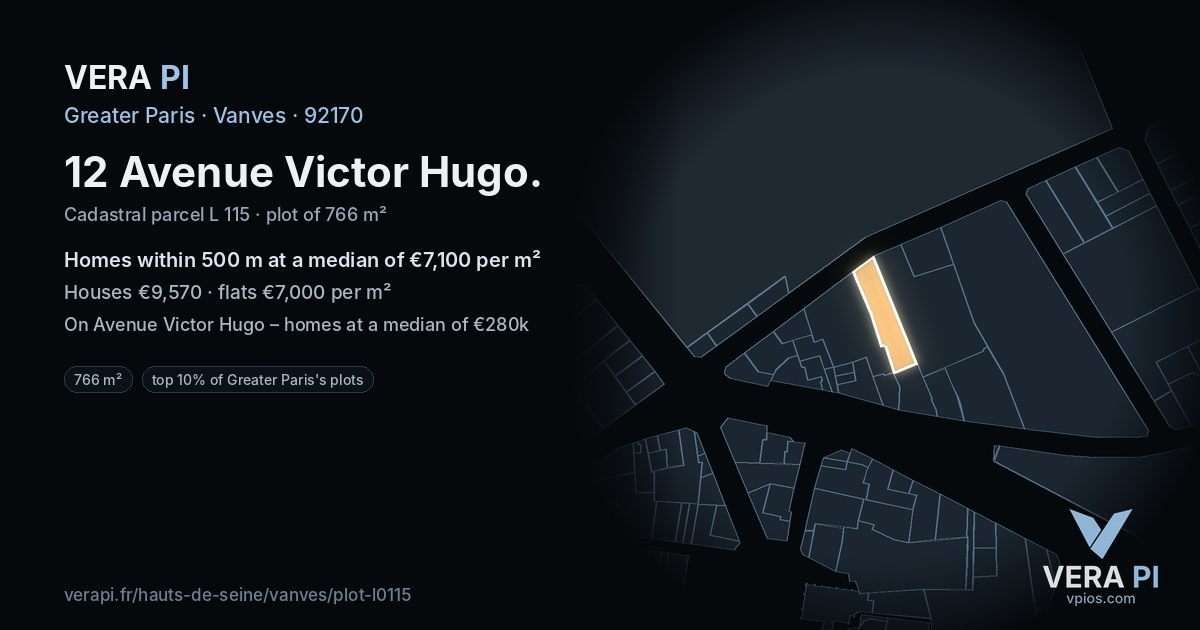 12 Avenue Victor Hugo, Vanves at night – the plot lit, the parcels around coloured by the prices near them