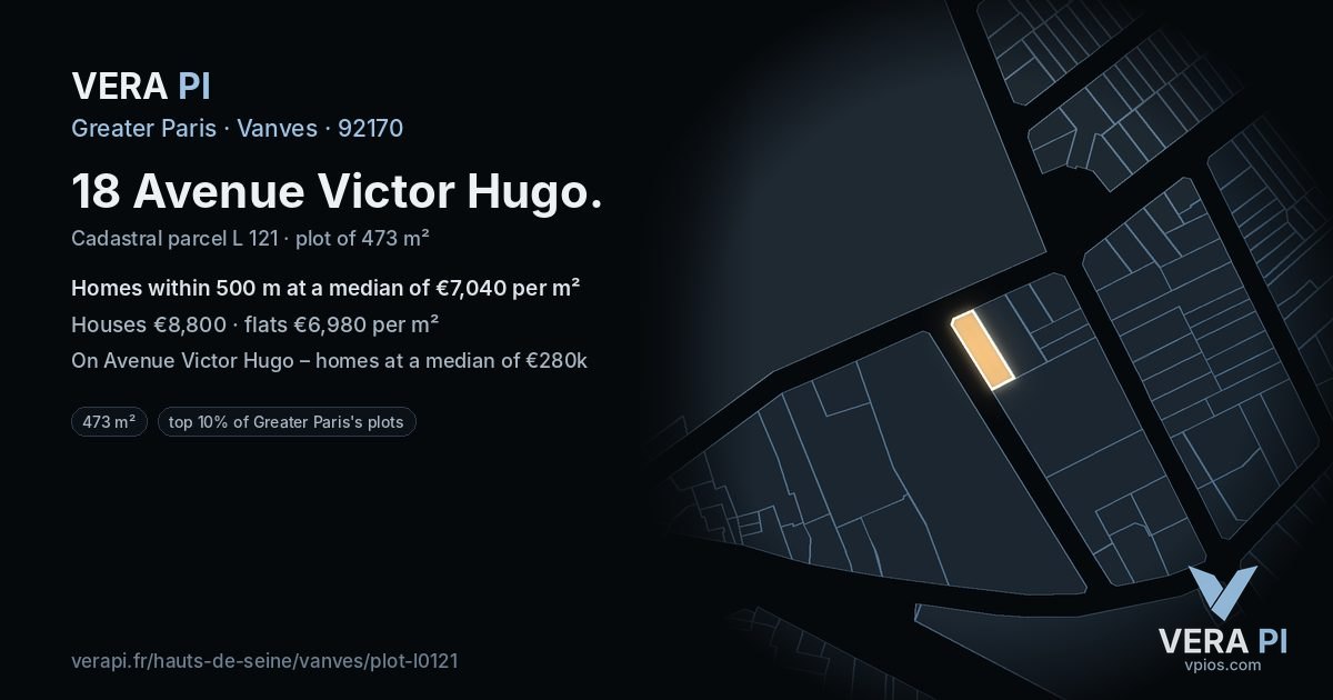18 Avenue Victor Hugo, Vanves at night – the plot lit, the parcels around coloured by the prices near them