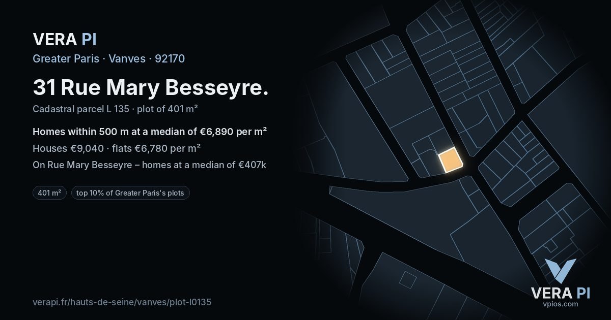 31 Rue Mary Besseyre, Vanves at night – the plot lit, the parcels around coloured by the prices near them