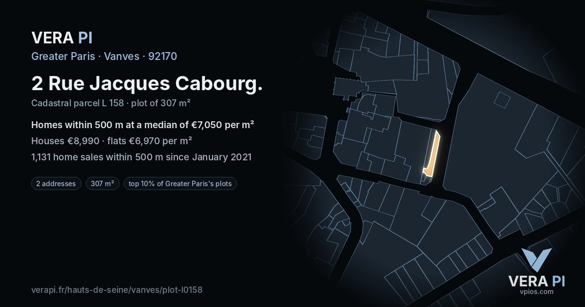 2 Rue Jacques Cabourg, Vanves at night – the plot lit, the parcels around coloured by the prices near them