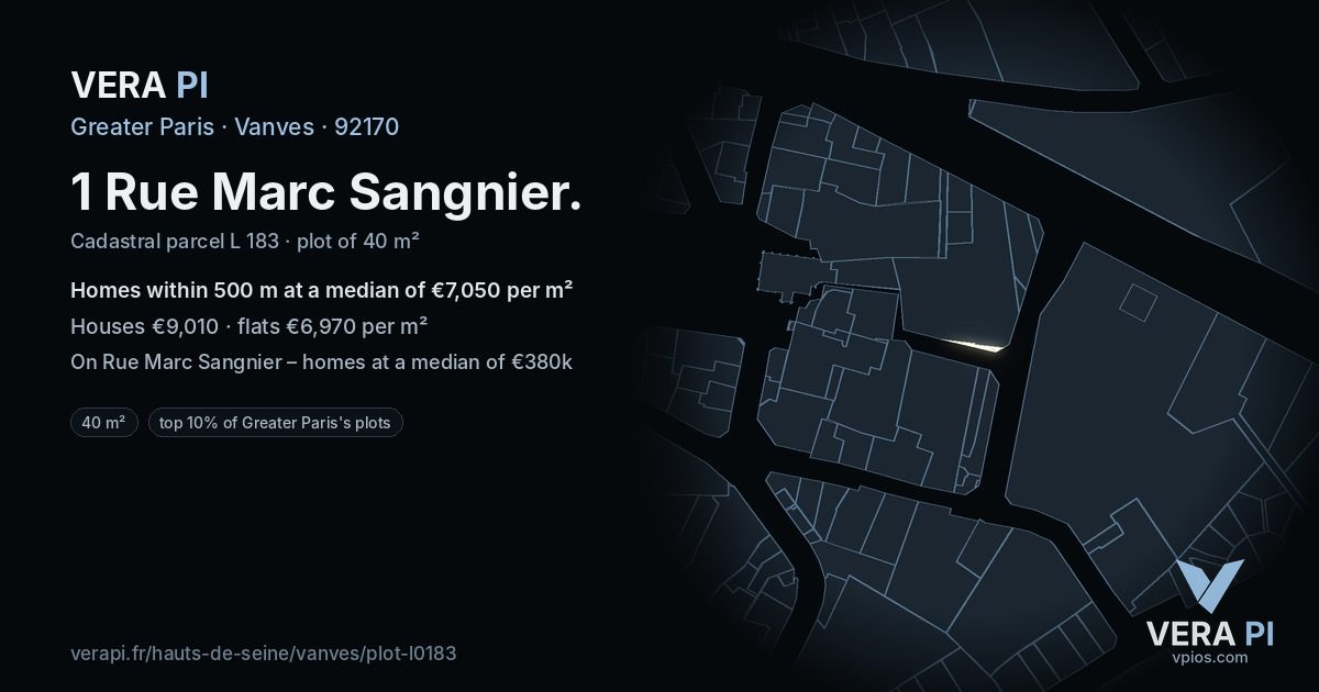 1 Rue Marc Sangnier, Vanves at night – the plot lit, the parcels around coloured by the prices near them