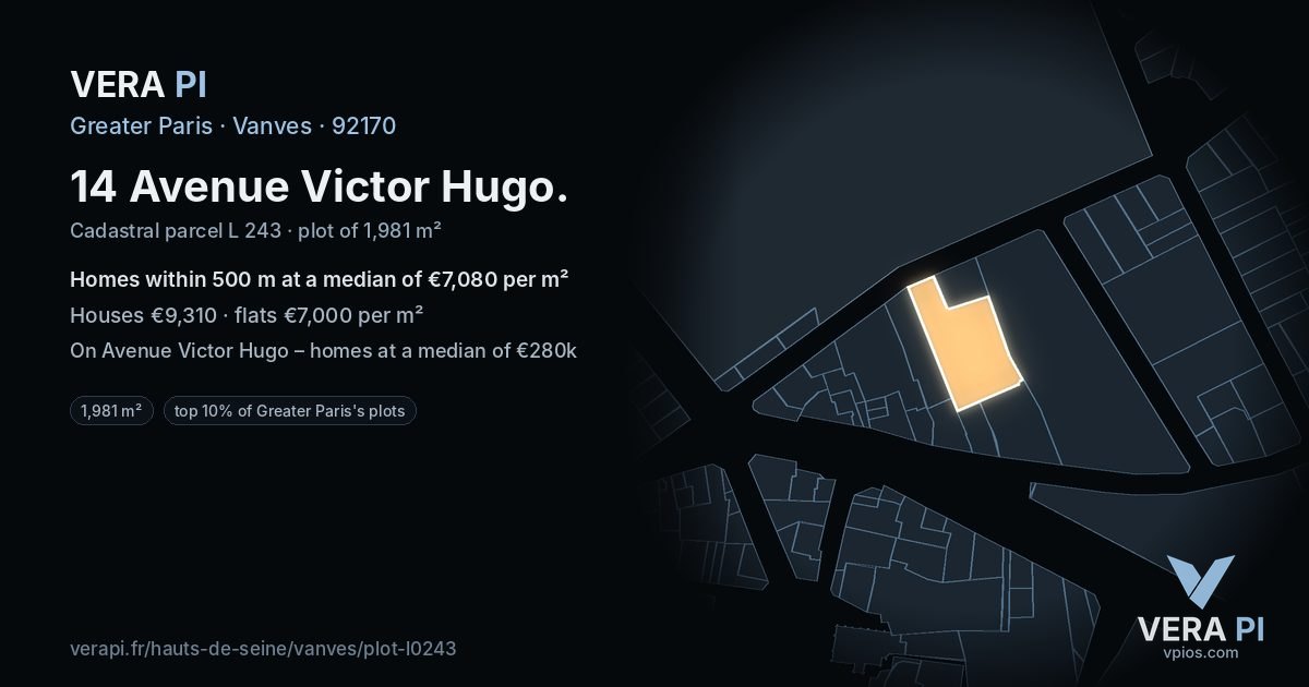 14 Avenue Victor Hugo, Vanves at night – the plot lit, the parcels around coloured by the prices near them