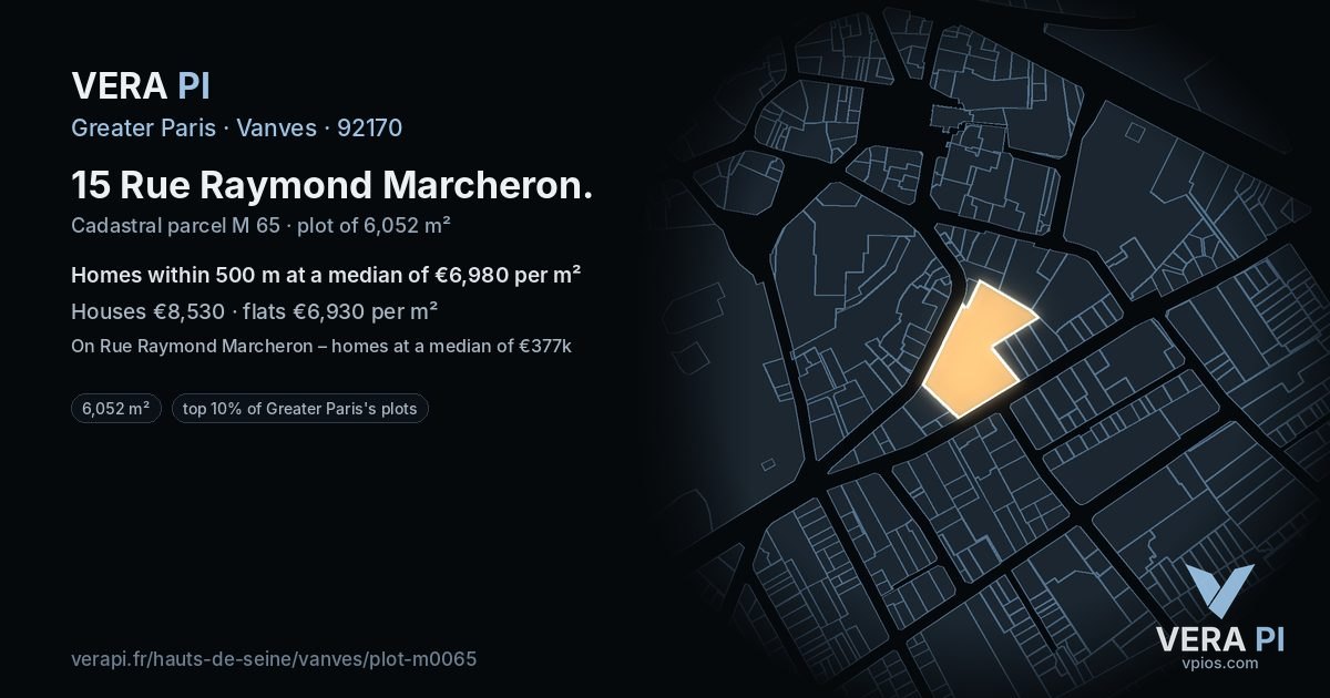 15 Rue Raymond Marcheron, Vanves at night – the plot lit, the parcels around coloured by the prices near them