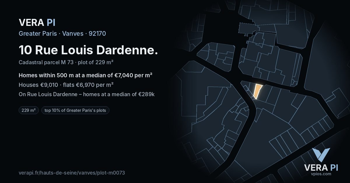 10 Rue Louis Dardenne, Vanves at night – the plot lit, the parcels around coloured by the prices near them