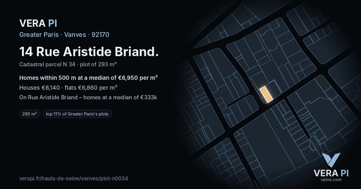 14 Rue Aristide Briand, Vanves at night – the plot lit, the parcels around coloured by the prices near them