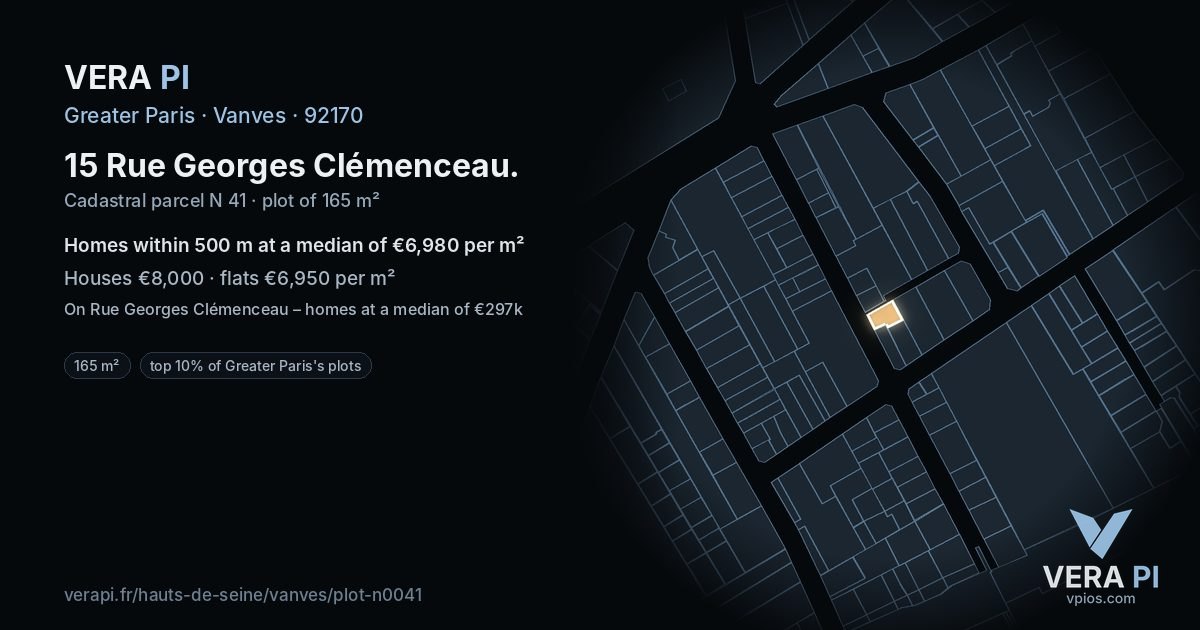 15 Rue Georges Clémenceau, Vanves at night – the plot lit, the parcels around coloured by the prices near them