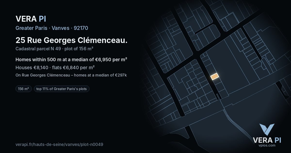 25 Rue Georges Clémenceau, Vanves at night – the plot lit, the parcels around coloured by the prices near them