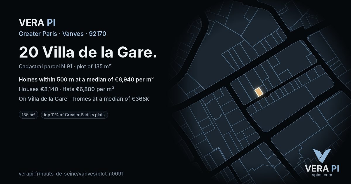 20 Villa de la Gare, Vanves at night – the plot lit, the parcels around coloured by the prices near them