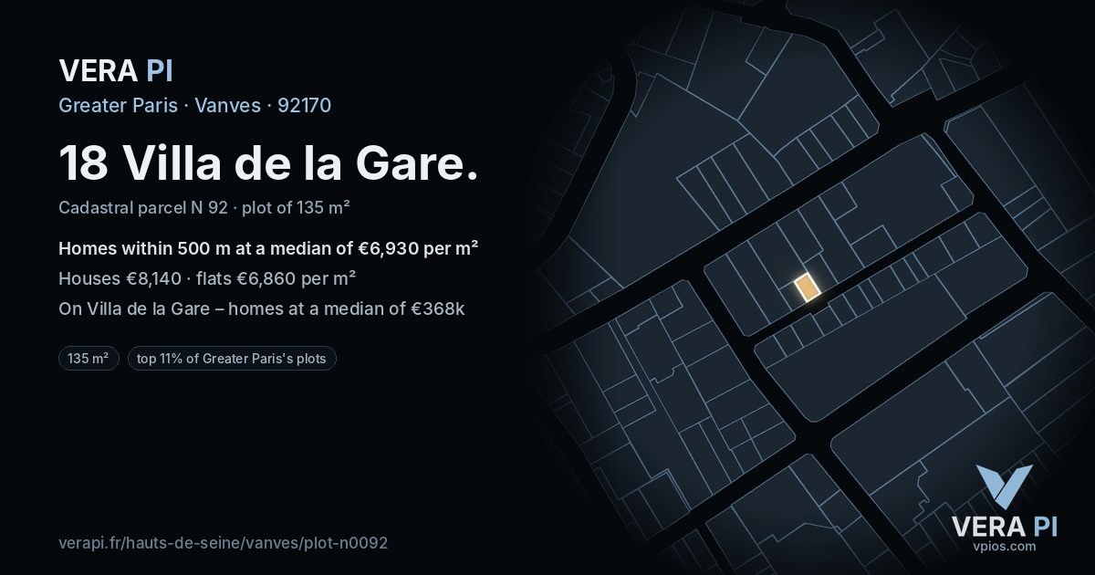 18 Villa de la Gare, Vanves at night – the plot lit, the parcels around coloured by the prices near them