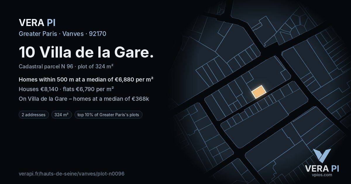 10 Villa de la Gare, Vanves at night – the plot lit, the parcels around coloured by the prices near them
