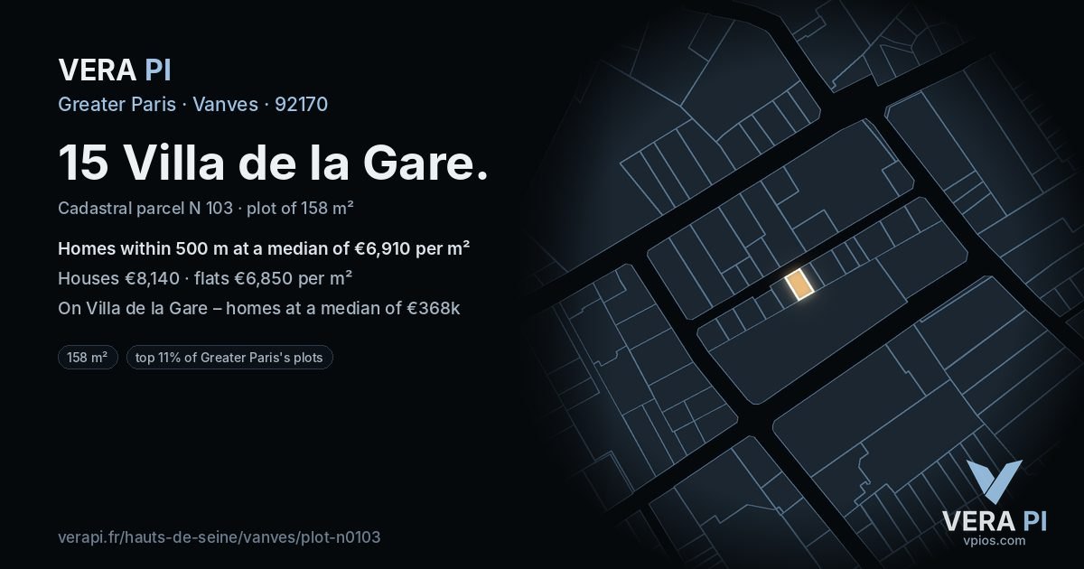 15 Villa de la Gare, Vanves at night – the plot lit, the parcels around coloured by the prices near them