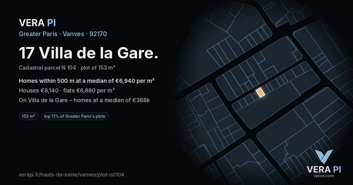 17 Villa de la Gare, Vanves at night – the plot lit, the parcels around coloured by the prices near them
