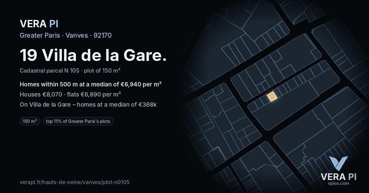 19 Villa de la Gare, Vanves at night – the plot lit, the parcels around coloured by the prices near them