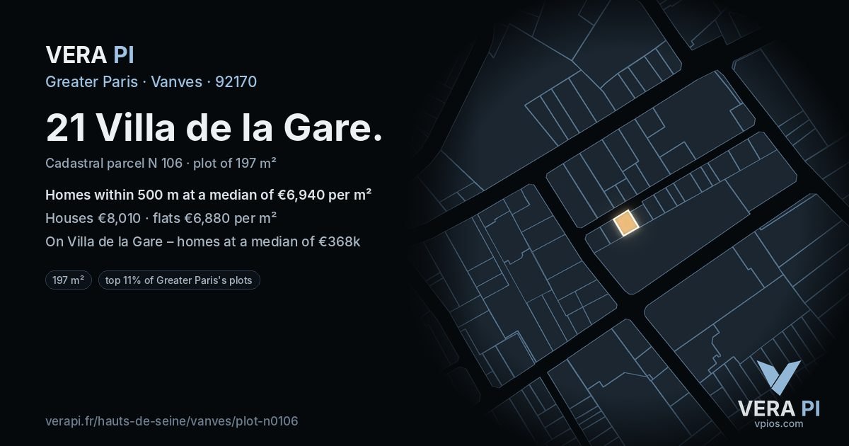 21 Villa de la Gare, Vanves at night – the plot lit, the parcels around coloured by the prices near them