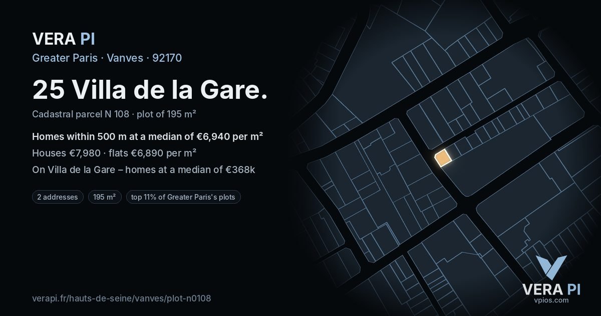 25 Villa de la Gare, Vanves at night – the plot lit, the parcels around coloured by the prices near them