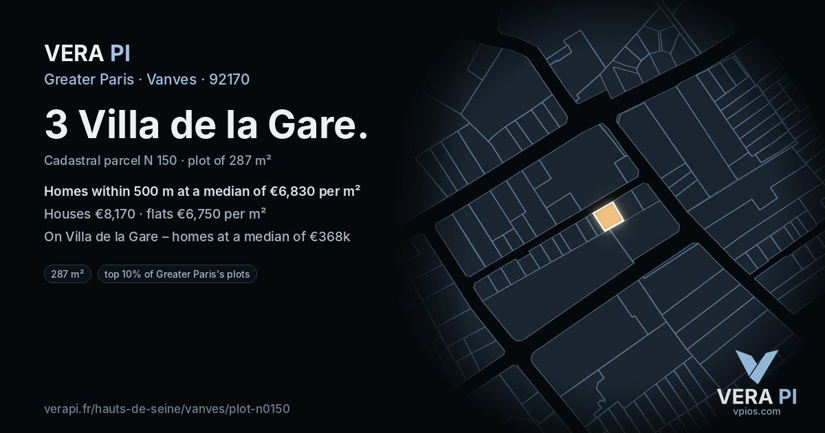 3 Villa de la Gare, Vanves at night – the plot lit, the parcels around coloured by the prices near them
