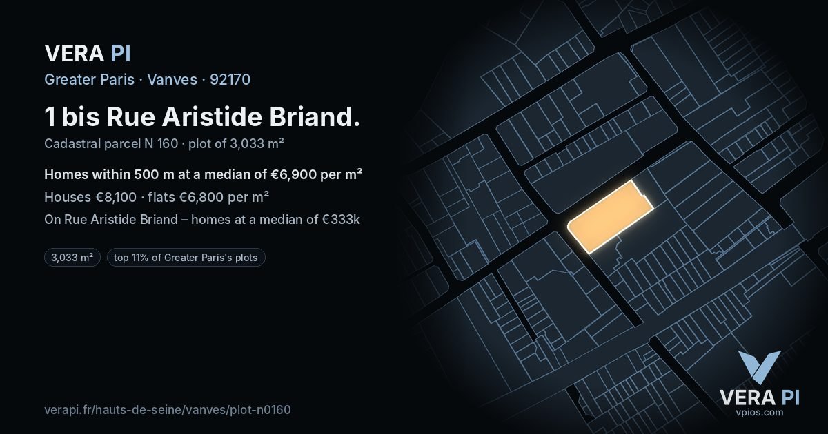 1 bis Rue Aristide Briand, Vanves at night – the plot lit, the parcels around coloured by the prices near them