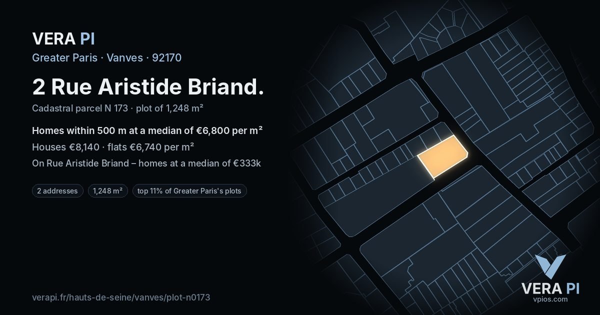 2 Rue Aristide Briand, Vanves at night – the plot lit, the parcels around coloured by the prices near them