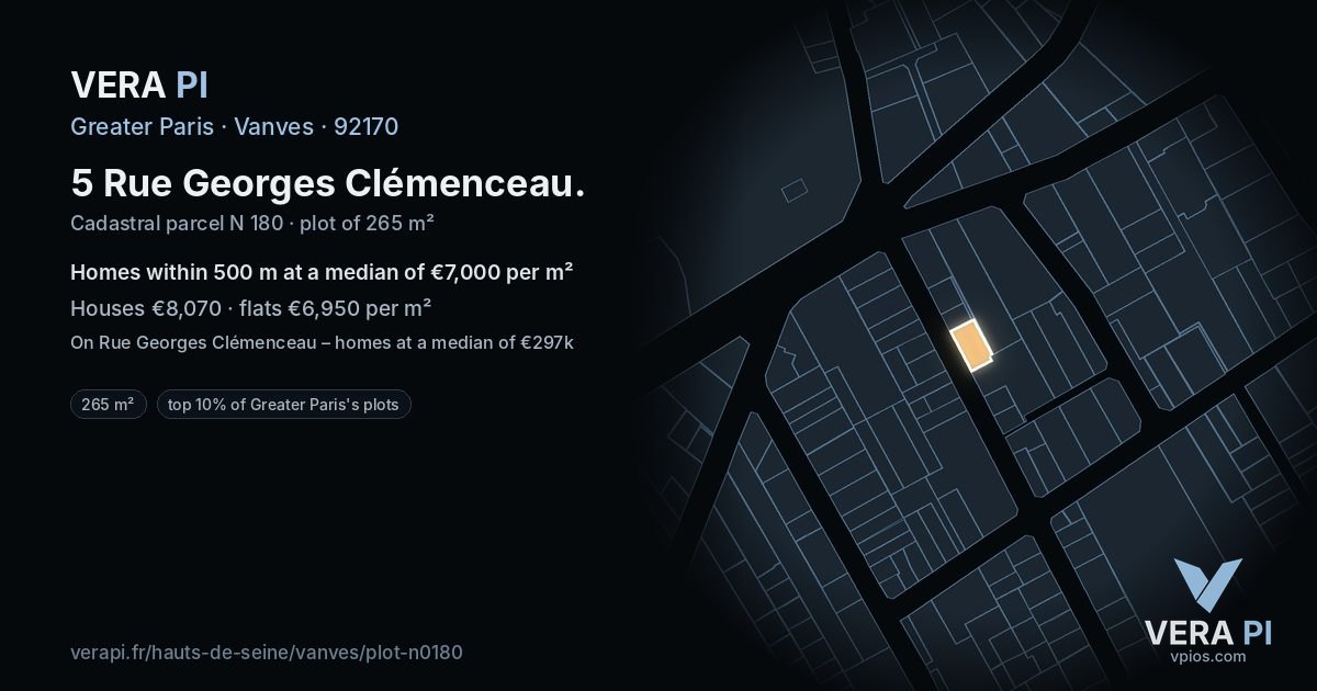 5 Rue Georges Clémenceau, Vanves at night – the plot lit, the parcels around coloured by the prices near them