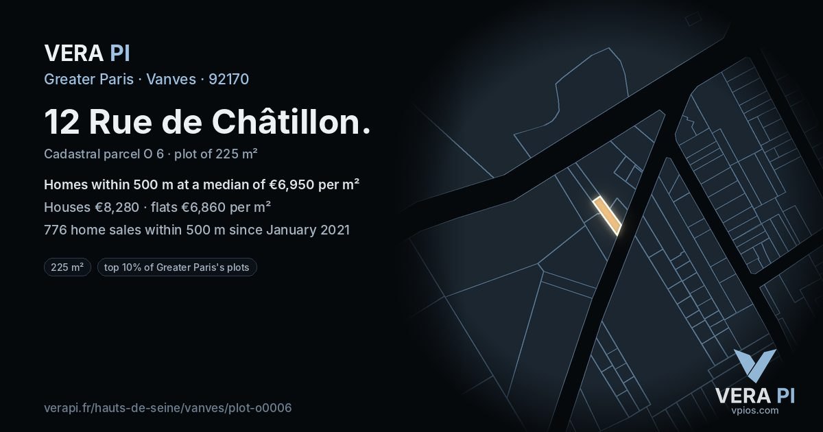 12 Rue de Châtillon, Vanves at night – the plot lit, the parcels around coloured by the prices near them