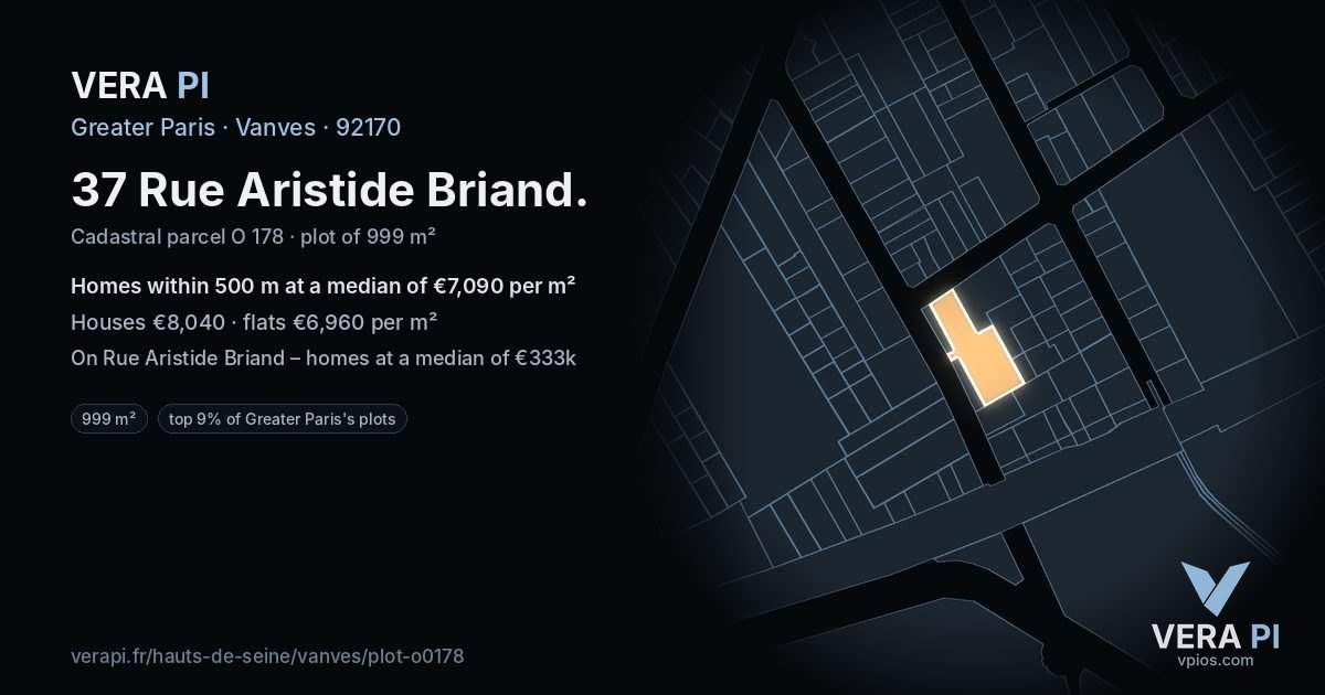37 Rue Aristide Briand, Vanves at night – the plot lit, the parcels around coloured by the prices near them