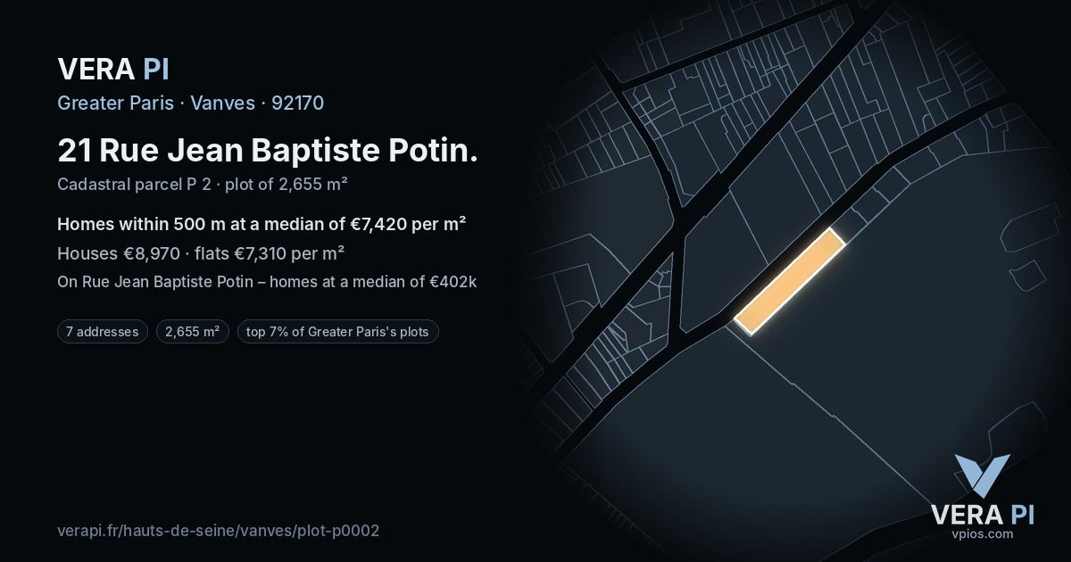 21 Rue Jean Baptiste Potin, Vanves at night – the plot lit, the parcels around coloured by the prices near them