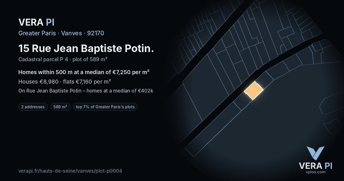 15 Rue Jean Baptiste Potin, Vanves at night – the plot lit, the parcels around coloured by the prices near them