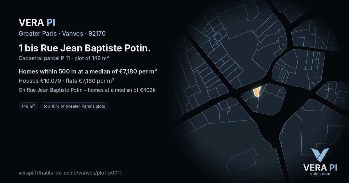 1 bis Rue Jean Baptiste Potin, Vanves at night – the plot lit, the parcels around coloured by the prices near them