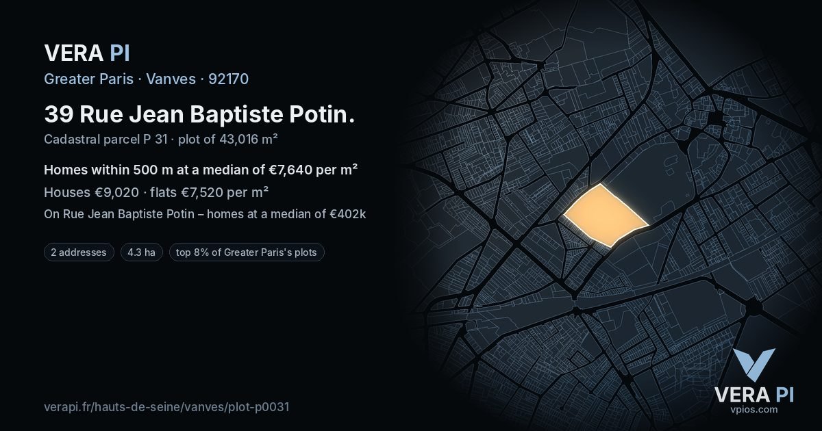 39 Rue Jean Baptiste Potin, Vanves at night – the plot lit, the parcels around coloured by the prices near them