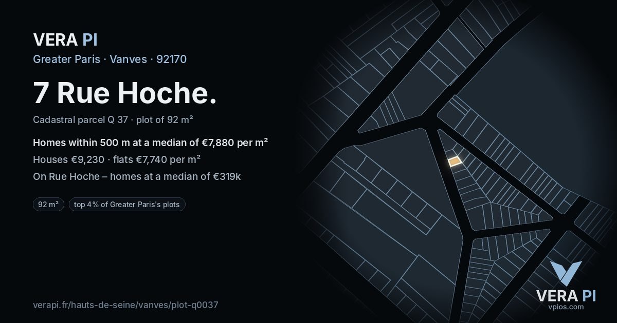 7 Rue Hoche, Vanves at night – the plot lit, the parcels around coloured by the prices near them