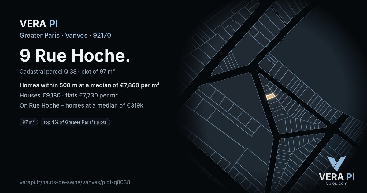 9 Rue Hoche, Vanves at night – the plot lit, the parcels around coloured by the prices near them
