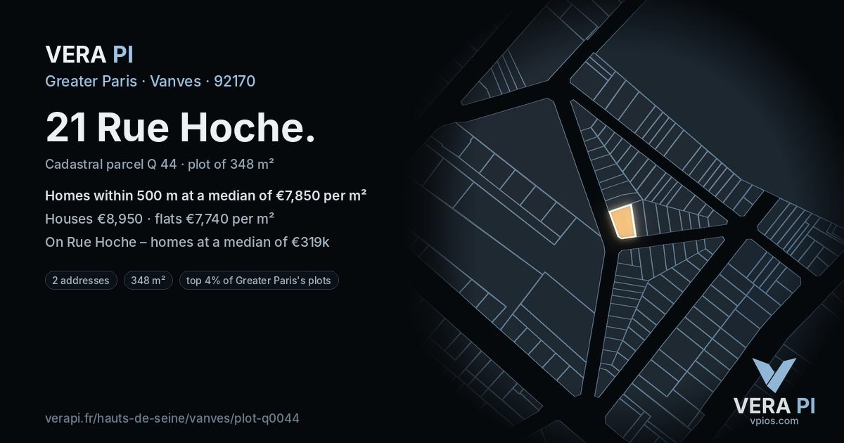 21 Rue Hoche, Vanves at night – the plot lit, the parcels around coloured by the prices near them