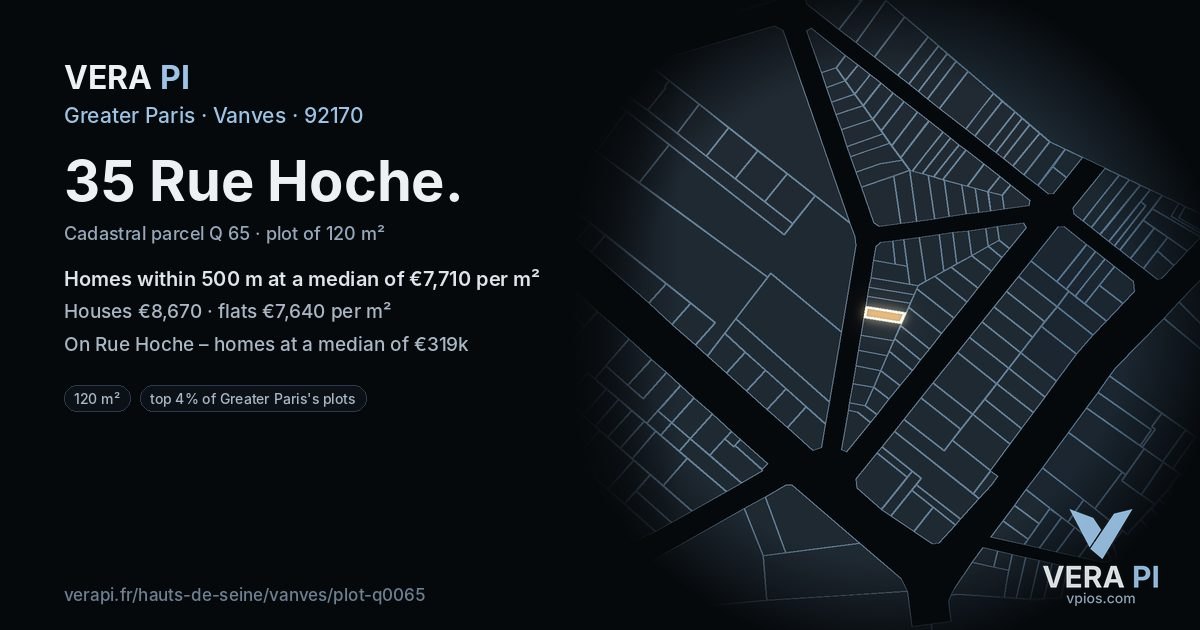 35 Rue Hoche, Vanves at night – the plot lit, the parcels around coloured by the prices near them