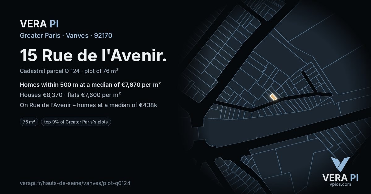 15 Rue de l'Avenir, Vanves at night – the plot lit, the parcels around coloured by the prices near them