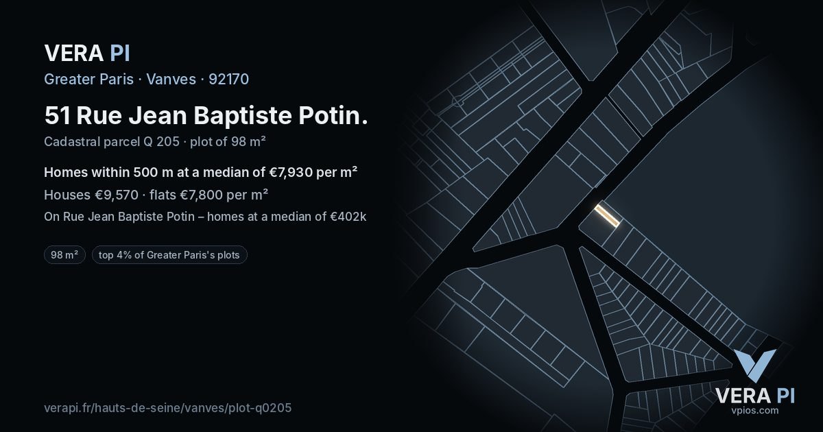 51 Rue Jean Baptiste Potin, Vanves at night – the plot lit, the parcels around coloured by the prices near them