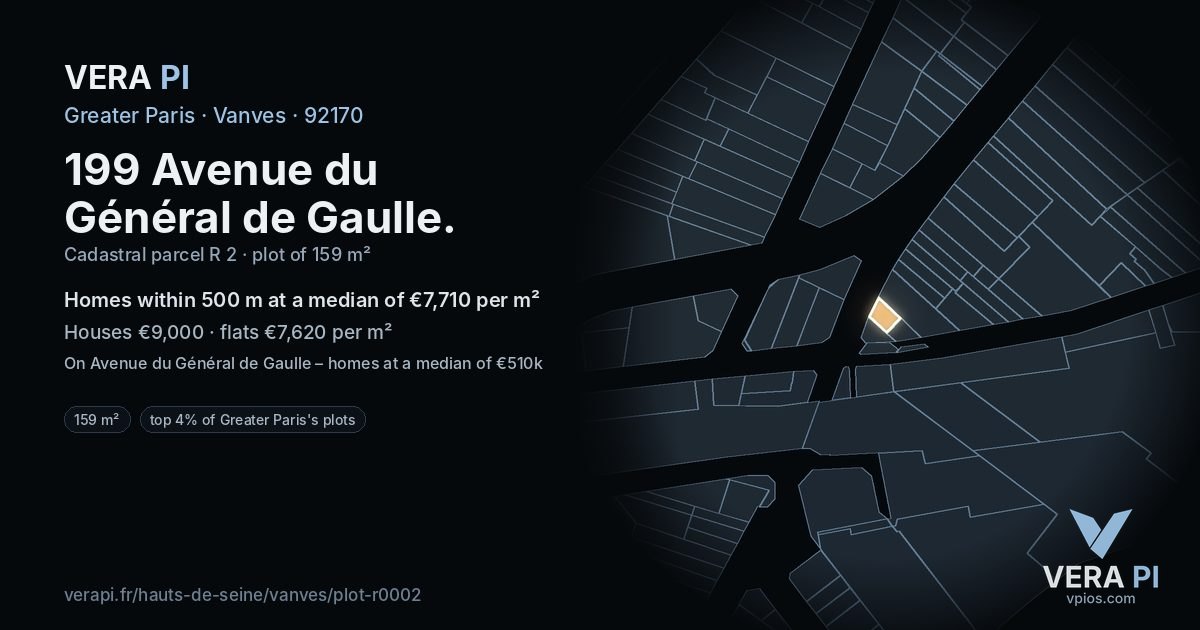 199 Avenue du Général de Gaulle, Vanves at night – the plot lit, the parcels around coloured by the prices near them