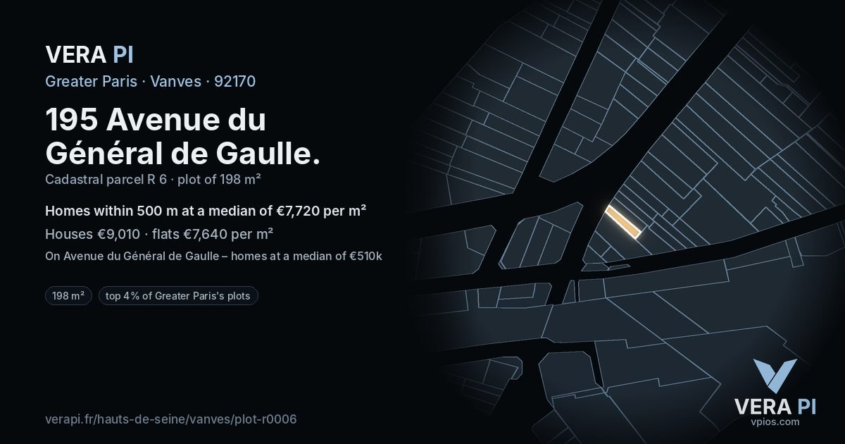 195 Avenue du Général de Gaulle, Vanves at night – the plot lit, the parcels around coloured by the prices near them