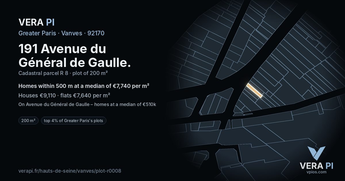 191 Avenue du Général de Gaulle, Vanves at night – the plot lit, the parcels around coloured by the prices near them