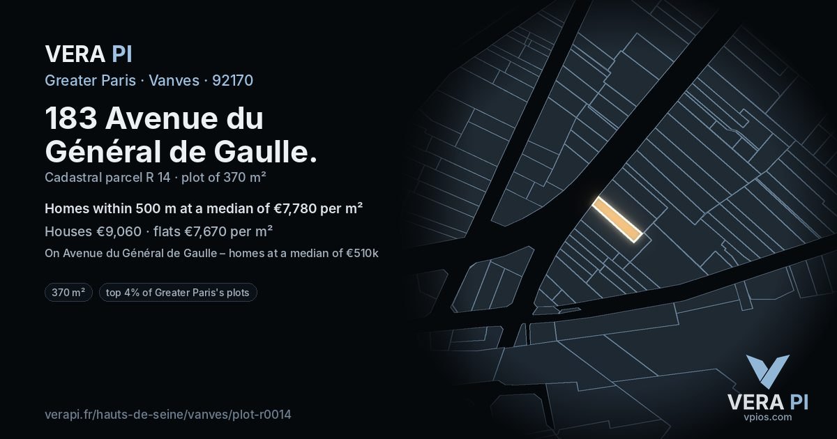 183 Avenue du Général de Gaulle, Vanves at night – the plot lit, the parcels around coloured by the prices near them