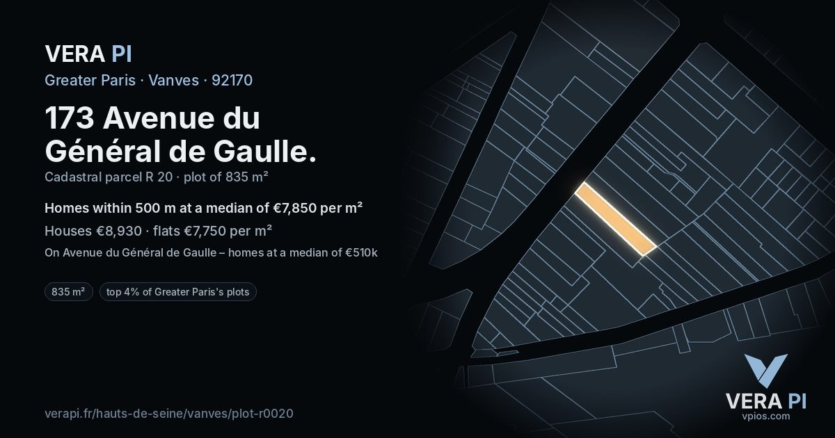 173 Avenue du Général de Gaulle, Vanves at night – the plot lit, the parcels around coloured by the prices near them