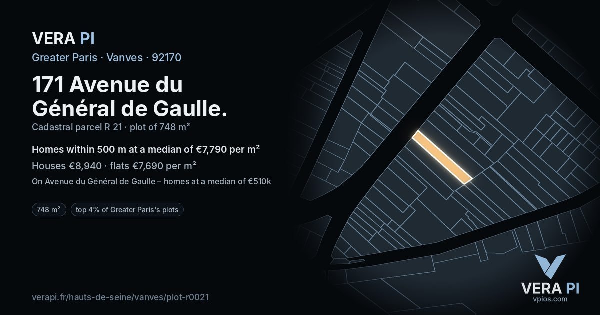 171 Avenue du Général de Gaulle, Vanves at night – the plot lit, the parcels around coloured by the prices near them