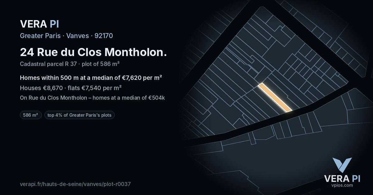 24 Rue du Clos Montholon, Vanves at night – the plot lit, the parcels around coloured by the prices near them