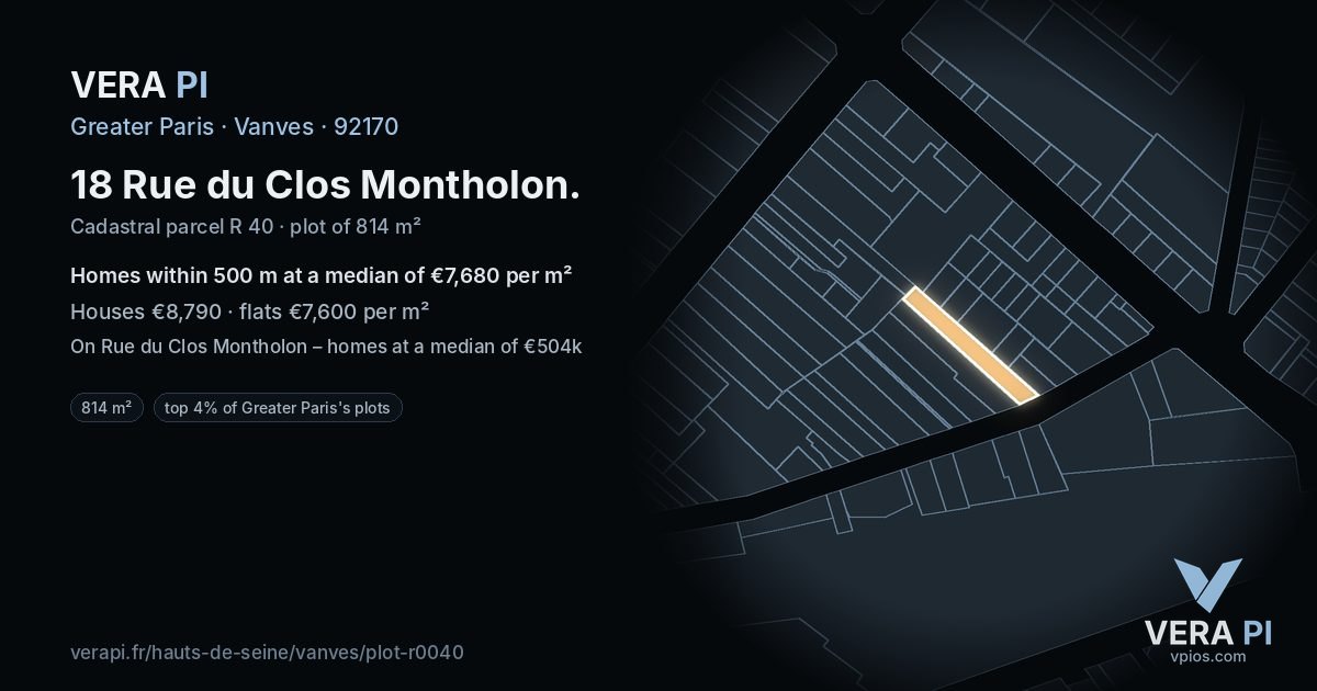 18 Rue du Clos Montholon, Vanves at night – the plot lit, the parcels around coloured by the prices near them