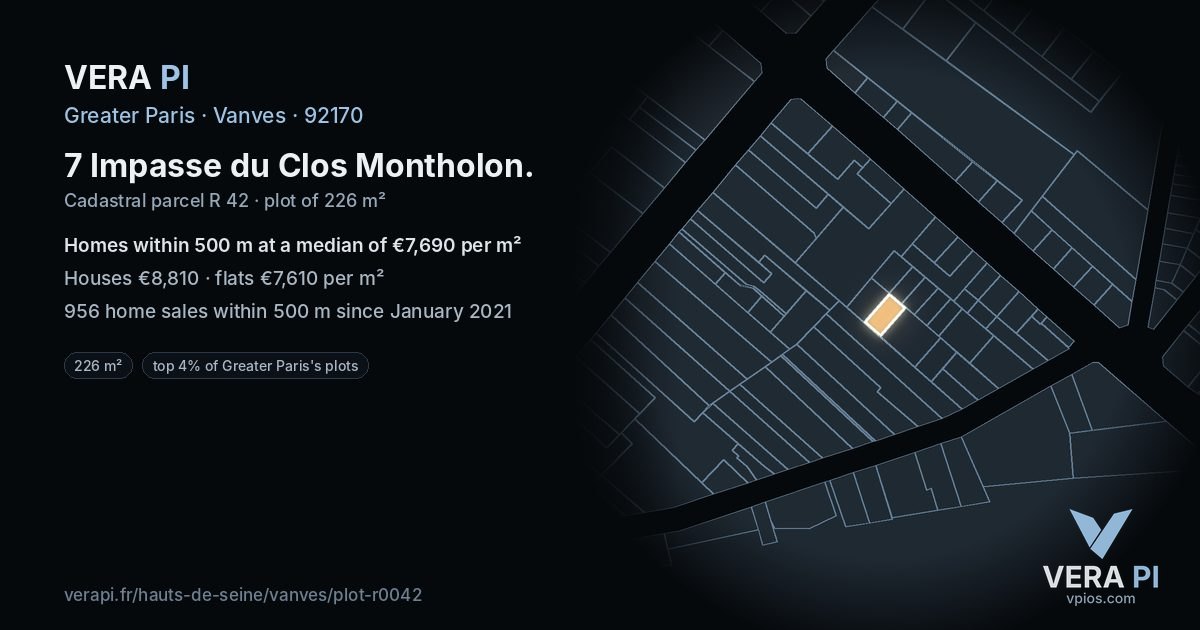 7 Impasse du Clos Montholon, Vanves at night – the plot lit, the parcels around coloured by the prices near them