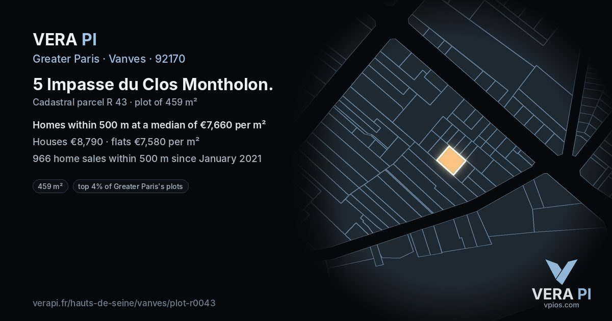 5 Impasse du Clos Montholon, Vanves at night – the plot lit, the parcels around coloured by the prices near them