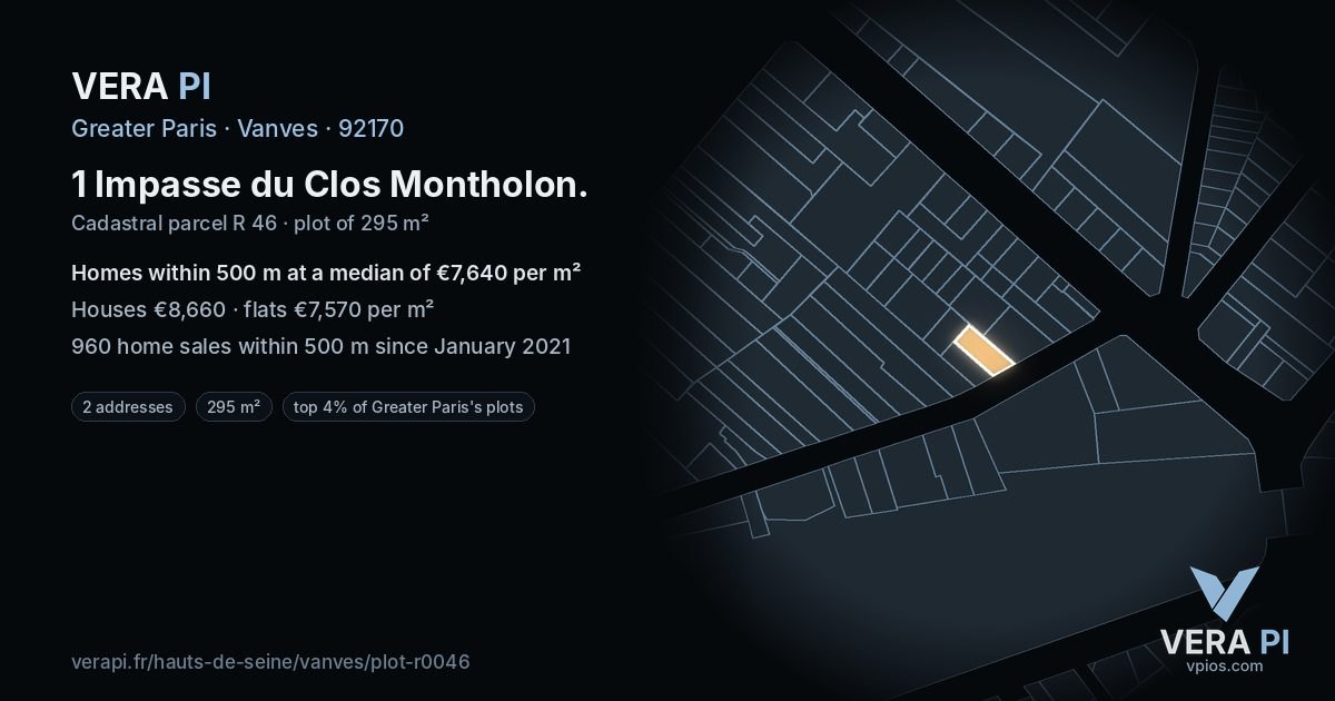 1 Impasse du Clos Montholon, Vanves at night – the plot lit, the parcels around coloured by the prices near them