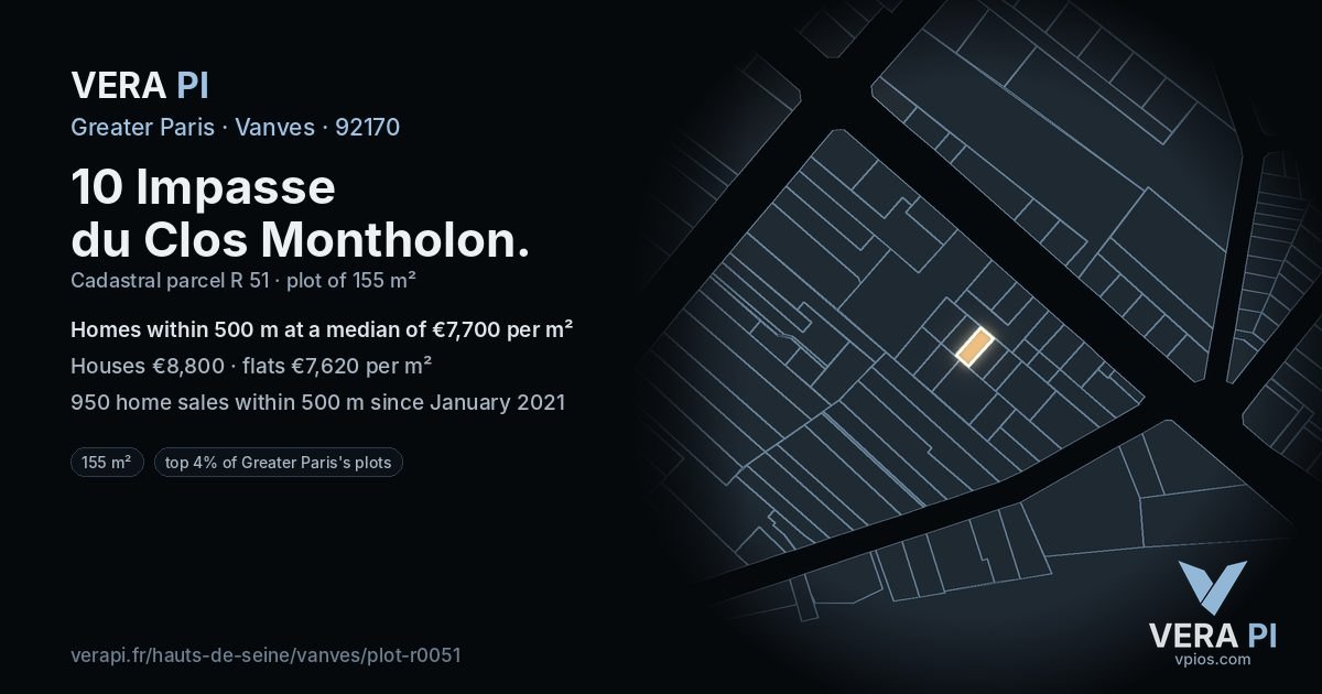 10 Impasse du Clos Montholon, Vanves at night – the plot lit, the parcels around coloured by the prices near them