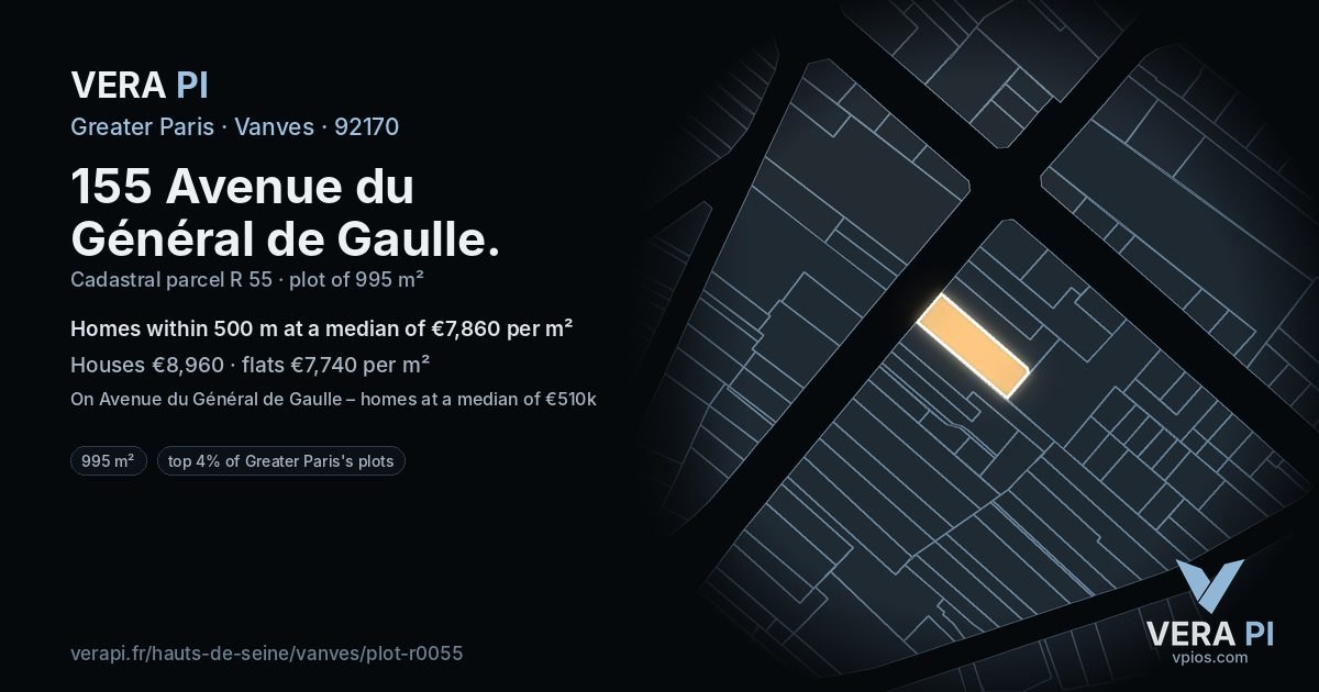155 Avenue du Général de Gaulle, Vanves at night – the plot lit, the parcels around coloured by the prices near them